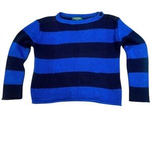 Lauren Ralph Lauren Blue and Black Varsity‎ Crewneck Sweater Petite Small